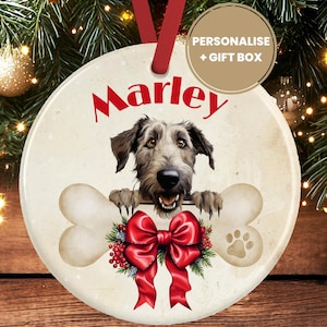 Personalised Irish Wolfhound Christmas Decoration – Ceramic Dog Ornament Gift – Custom Irish Wolfhound Keepsake Bauble for Dog Lovers