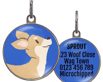 Chihuahua Dog Tag – 6 Color Options - Fawn Chihuahua Pet Tag – Personalized Dog Tag for Chihuahuas – Custom Dog Name Tag