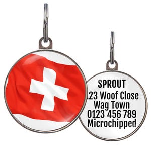 Switzerland Flag Pet Tag – Custom Swiss Dog Tag – Personalized Pet ID Tag – Swiss Dog Accessory – Gift for Dog Lovers