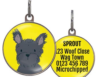 Terrier Dog Tag – 6 Color Options – Black Terrier Pet ID – Personalised Name Tag – Waterproof – 2 Sizes – Dog Collar Accessory