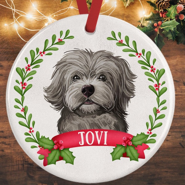 Yorkie Poo Christmas Ornament, Personalized Grey Yorkiepoo Decoration | Personalised with your pet's name