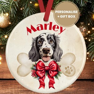 Personalised English Setter Christmas Decoration – Ceramic Dog Ornament Gift – Custom Setter Keepsake Bauble for Dog Lovers