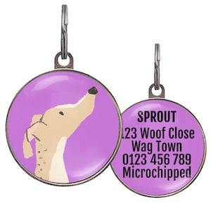 Greyhound Dog ID Tag – Brindle Greyhound – 6 Color Options – Personalized Pet Tag – Custom Greyhound Name Tag – 2 Sizes Available