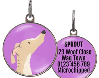 Greyhound Dog ID Tag – Brindle Greyhound – 6 Color Options – Personalized Pet Tag – Custom Greyhound Name Tag – 2 Sizes Available