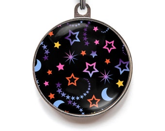 Celestial Star & Moon Pet ID Tag – Personalized Cosmic Dog Name Tag – Galaxy-Inspired Design