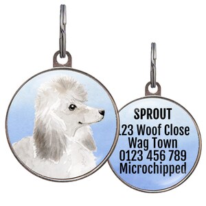 Poodle Dog ID Tag – 4 Background Colors – Personalized Pet Tag for Poodle – Custom Name Tag for Poodle Lovers Gift