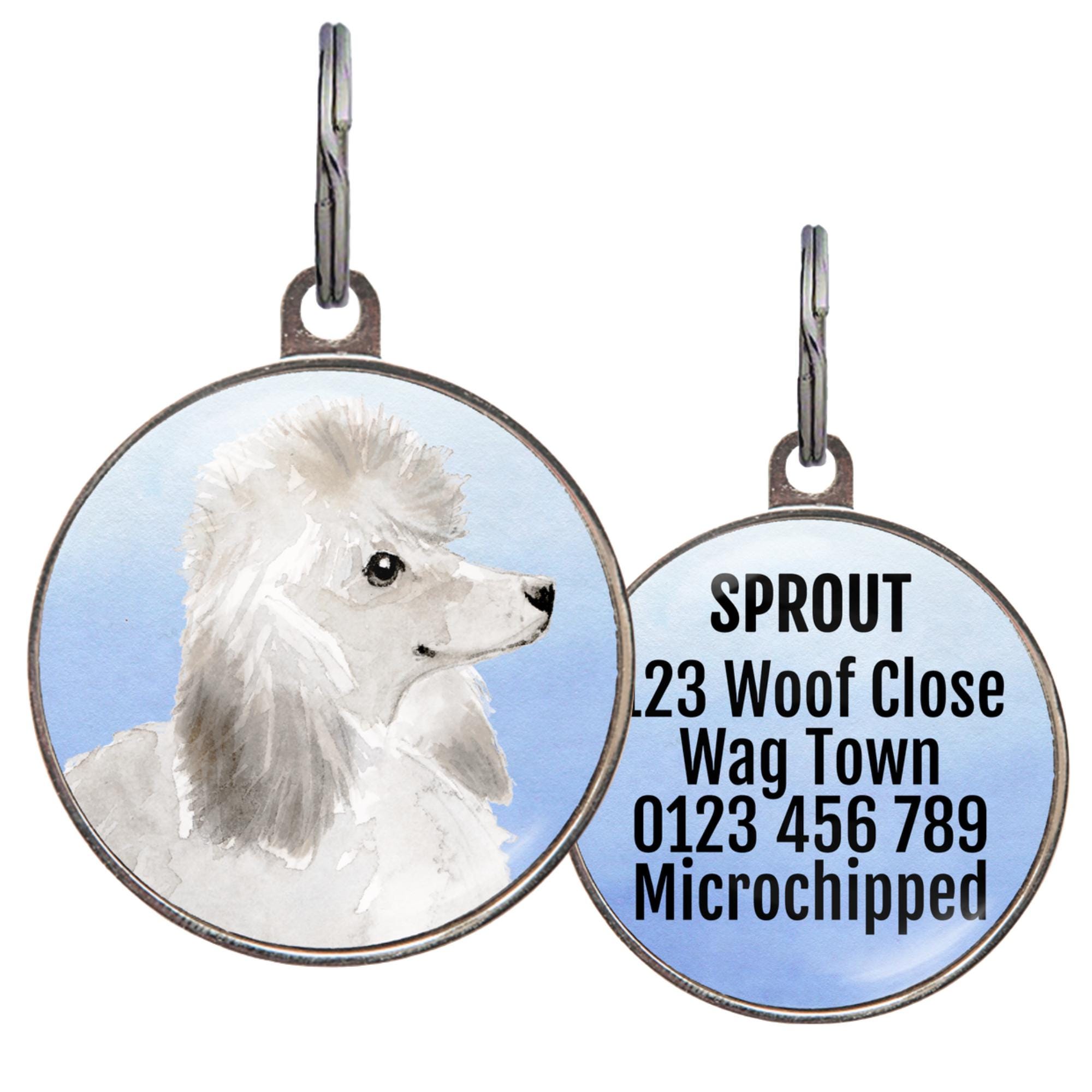 Poodle Dog ID Tag – 4 Background Colors – Personalized Pet Tag for Poodle – Custom Name Tag for Poodle Lovers Gift