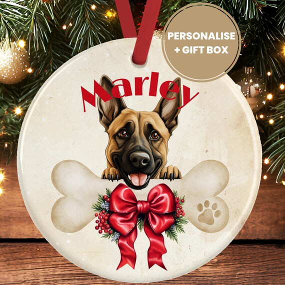 Personalised Belgian Malinois Christmas Decoration – Ceramic Dog