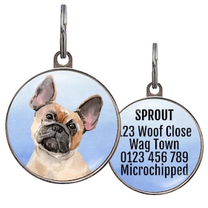French Bulldog Dog ID Tag – 4 Background Colors – Tan Frenchie Charm – Personalized Pet Tag for French Bulldog Gift
