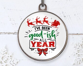 I've Been Good-ish All Year – Grappig kerstkaartje voor honden – Gepersonaliseerde huisdier-ID-tag – Vakantiecadeau voor honden en katten – Kerstsokvuller