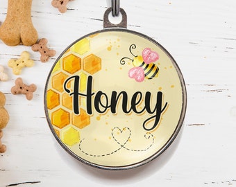 Honing Dog Tag, Bee Pet Tag, Dubbelzijdig Sweet Dog Tag | Gepersonaliseerde Pet ID-tag