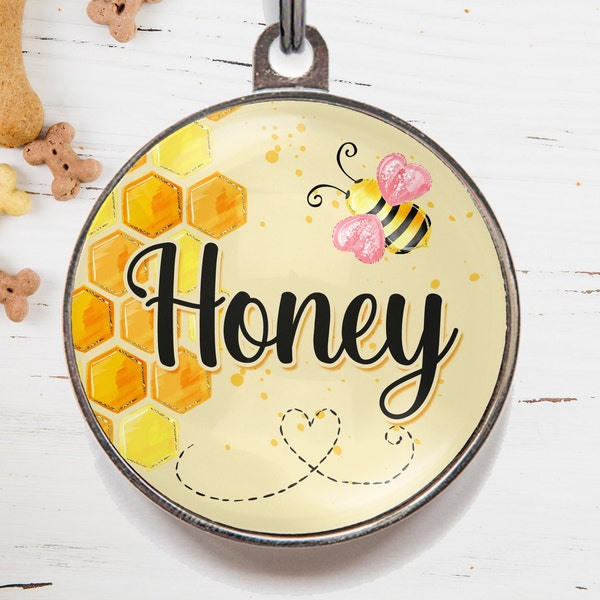 Honey Dog Tag, Bee Pet Tag, Double Sided Sweet Dog Tag | Personalised Pet ID Tag