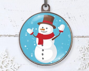 Snowman Pet Tag – Christmas Dog ID Tag – Personalized Winter Pet Tag for Dogs & Cats – Festive Snow Pet Tag – Blue Holiday Pet Gift