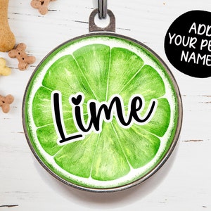 Lime Dog Tag - Citrus Pet Name Tag - Fruit Pet Tag For Cats or Dogs - Green ID Tag