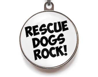 Reddingshonden Rock Pet ID Tag – Gedurfd hondenpenning voor reddingsdieren | Gepersonaliseerde dubbelzijdige tag | Cadeau voor hondenreddingsouders