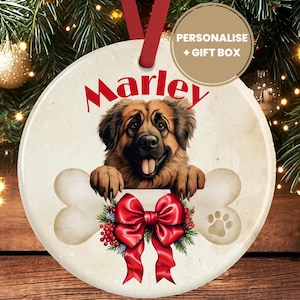 Personalised Leonberger Christmas Decoration – Ceramic Dog Ornament Gift – Custom Leonberger Keepsake Bauble for Dog Lovers