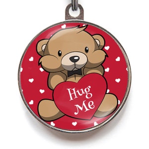 Médaille ours en peluche pour chien, motif coeur Hug Me, jolie médaille personnalisée pour chien ou chat
