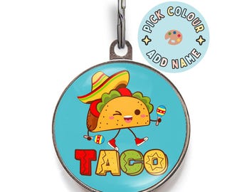 Custom Taco Dog Tag – Dancing Sombrero Taco Pet ID – Funny Mexican Fiesta Dog Tag – Taco Cat Tag – Personalized Pet Name Tag