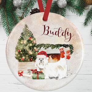 Maltese Dog Christmas Ornament – Personalised Tree Decoration – Personalized Ceramic Bauble for Maltese Lovers Gift Idea