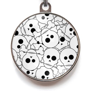 Skull Dog Tag – Personalized Pet ID Tag with Bones & Skulls – Cute Goth Style Name Tag for Dogs or Cats
