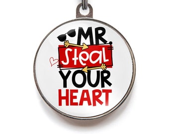 Mr. Steal Your Heart Pet Tag – Funny Personalized Valentine’s Day Dog ID Tag | Cute Double Sided Tag for Cats & Dogs