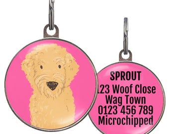 Golden Doodle Dog Tag – 6 Color Options – Personalized Pet ID Tag