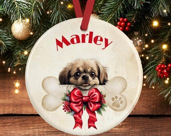 Personalised Pekingese Dog Christmas Decoration – Ceramic Dog Ornament Gift – Custom Keepsake Bauble for Dog Lovers