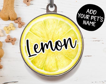 Lemon Dog Tag - Citrus Pet Tag - Fruit ID Tag For Cats or Dogs - Yellow Dog ID Tag