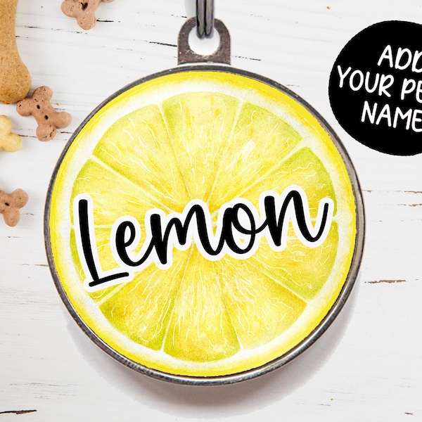 Lemon Dog Tag - Citrus Pet Tag - Fruit ID Tag For Cats or Dogs - Yellow Dog ID Tag