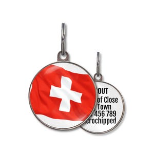 Hondenpenning vlag Zwitserland – gepersonaliseerd Zwitsers hondenpenning – gepersonaliseerd huisdier-ID-tag – Zwitsers hondenaccessoire – cadeau voor hondenliefhebbers