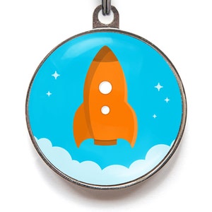 Rocket Ship Pet ID Tag – Personalized Space Dog Tag – Cute Custom Pet Name Tag