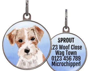 Jack Russell Dog ID Tag – 4 Background Colors – Personalized Name Tag for Jack Russell Terrier – Custom Pet Tag for Energetic Dogs