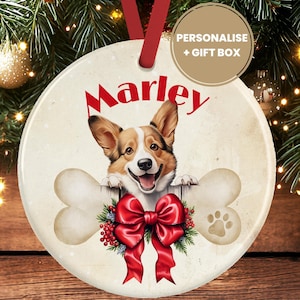 Gepersonaliseerde kerstversiering corgi-hond – keramisch hondenornament cadeau – aangepaste aandenken kerstbal voor hondenliefhebbers