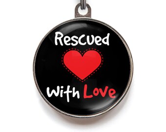 Rescue Dog Tag – Rescued With Love Pet ID – Custom Tag for Dogs or Cats
