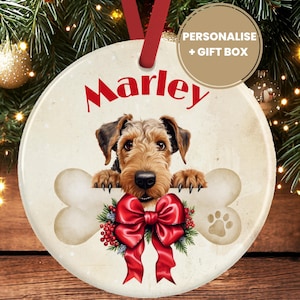 Airedale Terrier Christmas Ornament – Personalized & Gift Boxed Dog Bauble – Ceramic Tree Decoration – Airedale Keepsake Gift for Dog Lovers