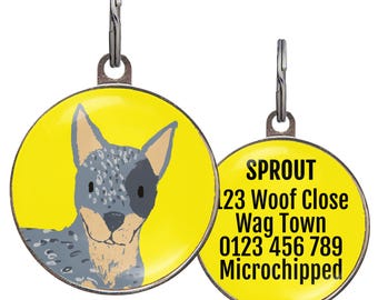 Australian Cattle Dog Tag – 4 Background Colors – Custom Heeler Pet ID Tag – Personalized Blue Heeler Gift