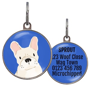 French Bulldog Dog Tag – 6 Colors – Cream Frenchie – Personalized ID Tag for French Bulldogs – Custom Name Tag – Waterproof – 2 Sizes