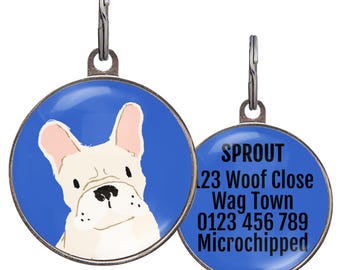 Placa de identificación para bulldog francés (6 colores, crema) – Placa de identificación personalizada para bulldog francés – Placa con nombre personalizada – Resistente al agua – 2 tamaños