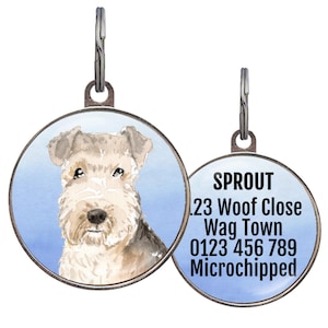 Lakeland Terrier Dog ID Tag – 4 Background Colors – Personalized Name Tag for Lakeland Terrier – Custom Pet Tag for Dog Gift