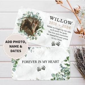 Tarjeta de bolsillo conmemorativa personalizada para perro – Recuerdo de la pérdida de una mascota con foto – Regalo de condolencias – "Por siempre en mi corazón"