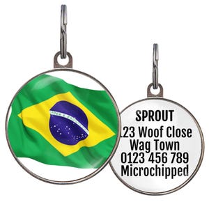 Brazil Flag Pet Tag – Personalized Brazil Dog Tag – Custom Pet ID Tag – Brazilian Dog Accessory – Gift for Dog Lovers