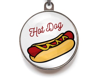 Funny Dog Tag - “Hot Dog” with Bun Design - Sausage Dog Tag, Wiener Dog Tag, Dachshund Dog Tag
