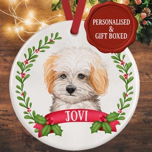 Maltipoo Christmas Ornament – Personalized Maltipoo Dog Bauble – Gift Boxed Ceramic Decoration – Holiday Keepsake for Dog Lovers