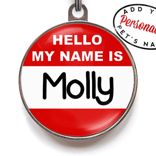 Étiquette d'identification personnalisée Hello My Name Is Pet - Options de couleur | Personnalisation GRATUITE, ajoutez le nom de votre animal