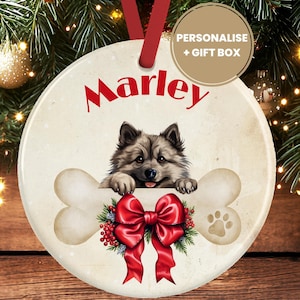 Personalised Keeshond Dog Christmas Decoration – Ceramic Dog Ornament Gift – Custom Keeshond Keepsake Bauble for Dog Lovers