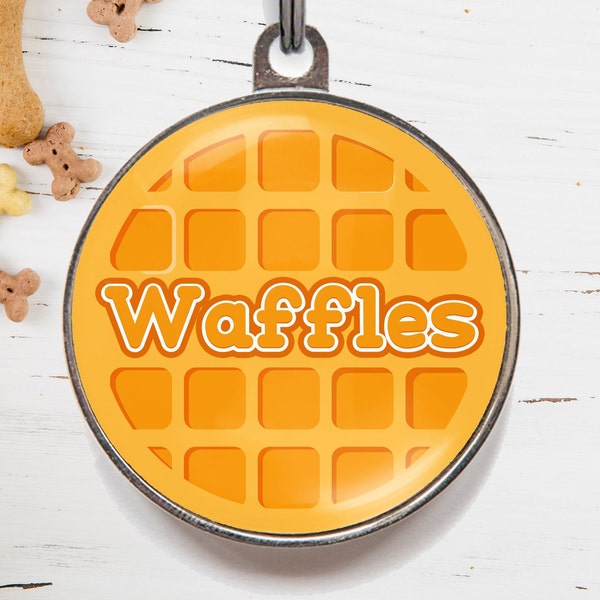 Waffles Pet Tag, Breakfast Waffle Dog Tag, New Puppy Tag | Personalised Dog ID Tag