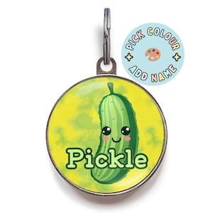 Kawaii Pickle Dog Tag – Custom Pet Name Tag – Funny Gherkin Cat ID – Cute Green Pickle Tag for Dogs & Cats – Personalised Pet Gift