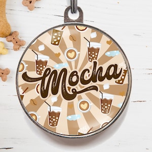 Coffee Dog Tag, Mocha Dog Tag For Girl Dogs Or Boy Dogs, Latte Cat Name Tag | Personalised Pet ID Tag For Cats & Dogs