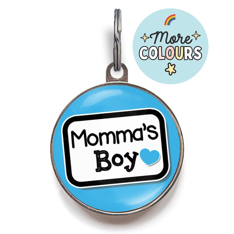 Funny Dog Tag - Momma’s Boy - Cute Pet ID Tag for Boy Dogs - Gift for Dog Mum - Custom Name Tag for Spoiled Dogs