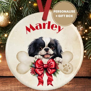 Adorno navideño personalizado de Chin Japonés - Adorno de cerámica para perro - Adorno de recuerdo personalizado de Chin Japonés para amantes de los perros